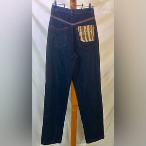 NWT Rainbow Embroidered Wide Leg High Waisted Dark Denim Jeans Boho 70s Sz 4